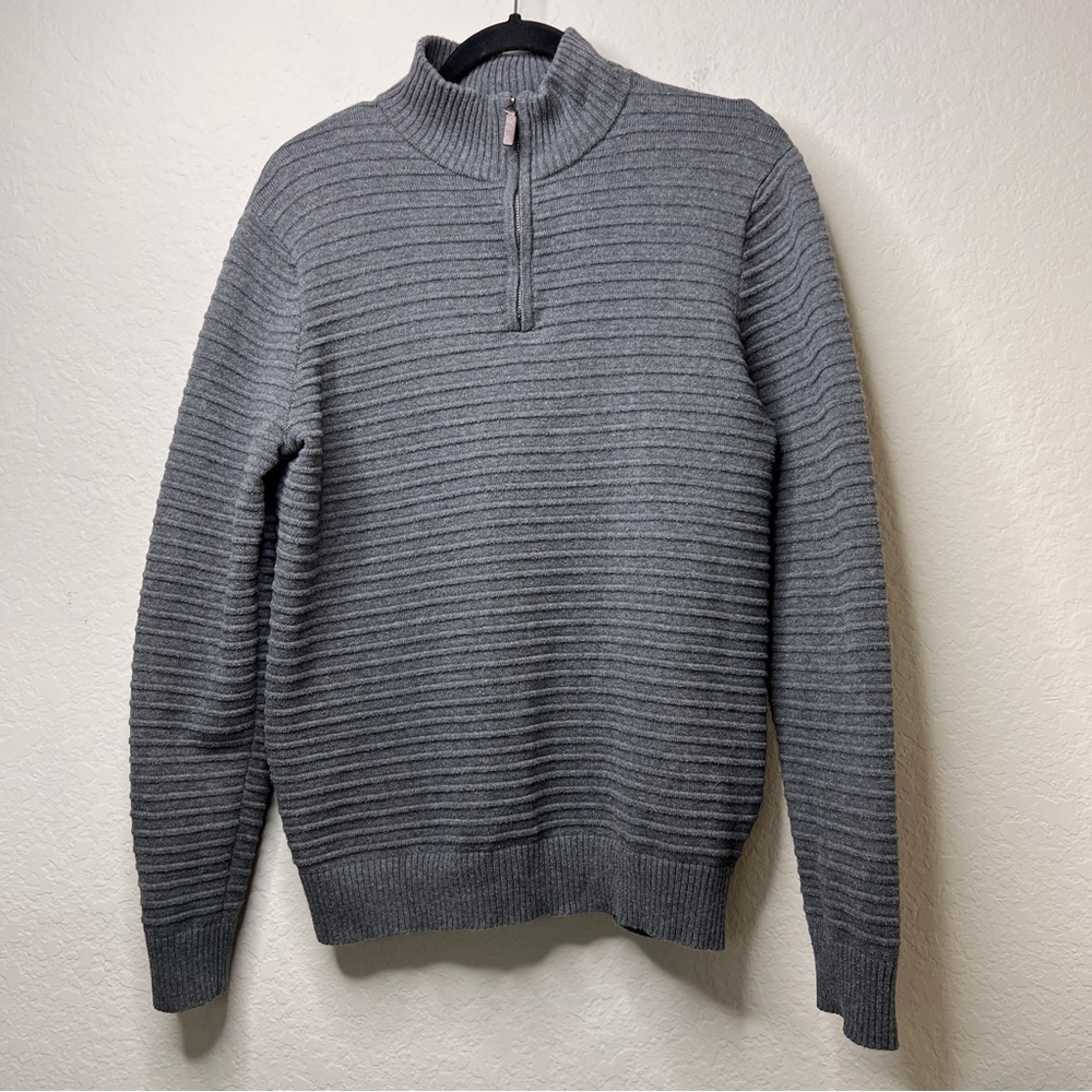 Porter & Ash Gray Cotton Quarter‎ Zip Mock Neck Sweater Medium Excellent Ribbed